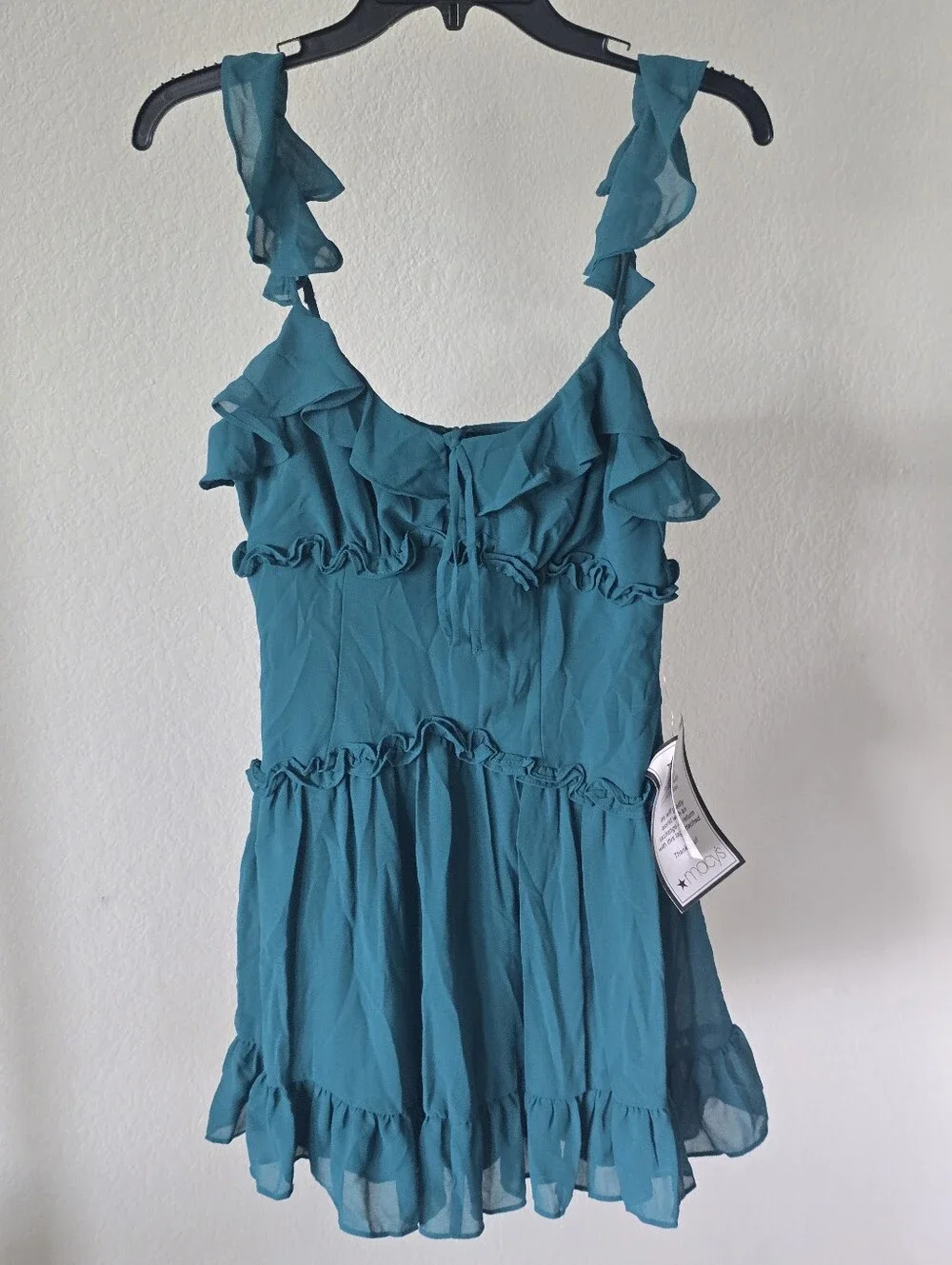 B. Darlin Teal Blue Ruffle Chiffon Mini Dress Size 7/8 NWT Party Cocktail $99
